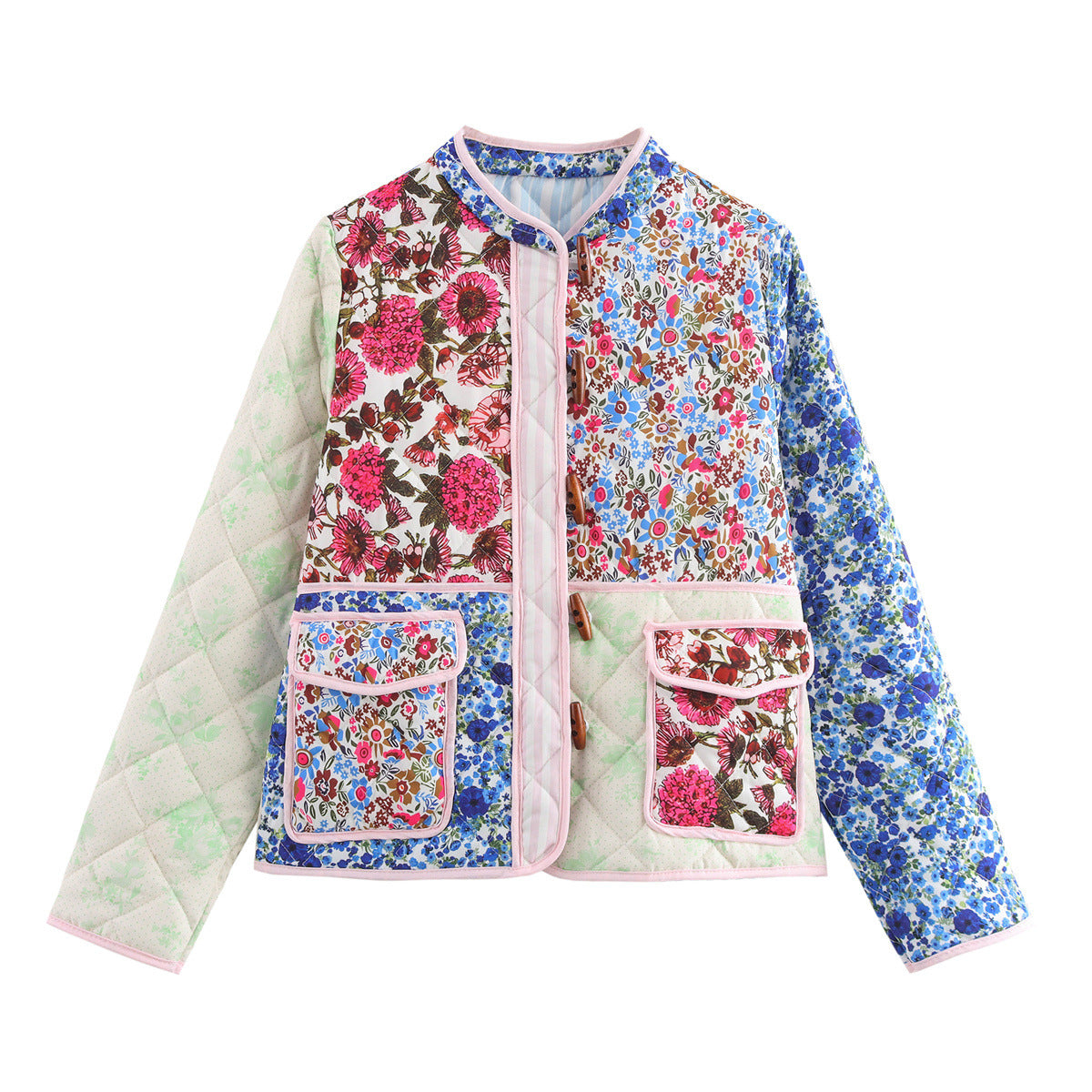 Women's Multicolor Street Fashion Print Stitching Cotton Jackets