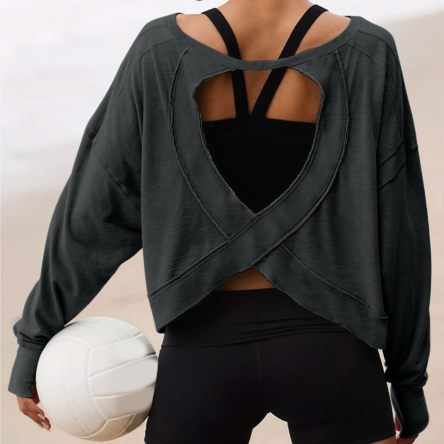 Women's Loose Long-sleeved Backless Age Reducing Round Blouses