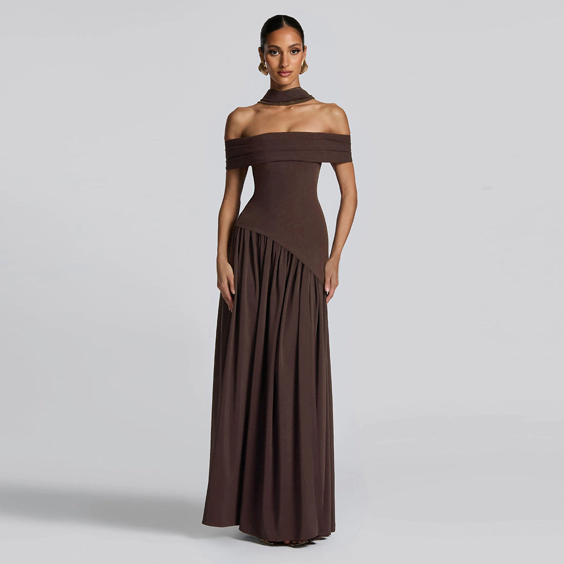 Women's Sexy Backless Slim Fit Solid Color Scarf Collar Dresses