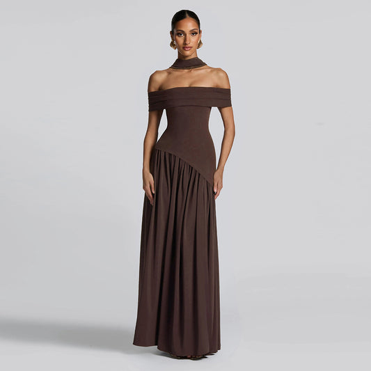 Women's Sexy Backless Slim Fit Solid Color Scarf Collar Dresses