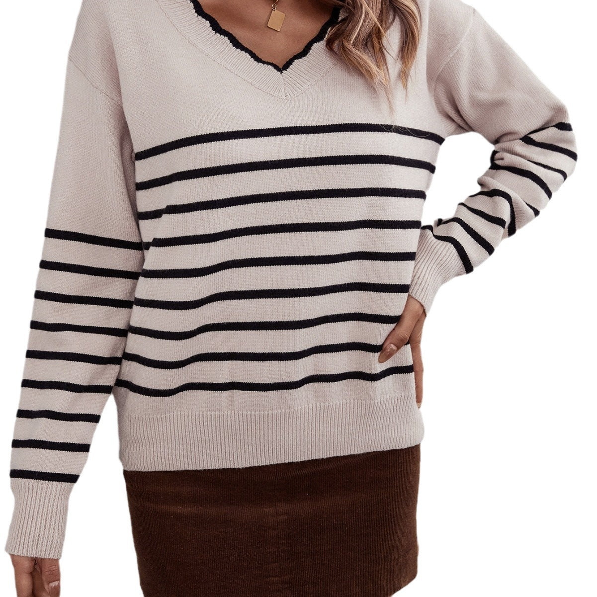 Women's Spring Pullover Bottoming Shirt Striped For Sweater