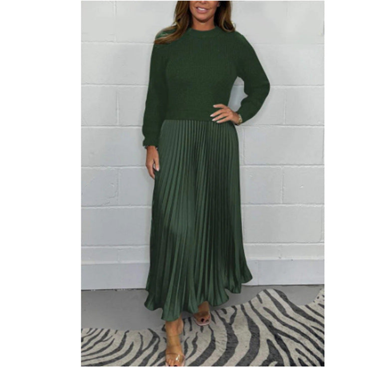 Women's Fashion Elegant Round Neck Dress Pleated Sweaters