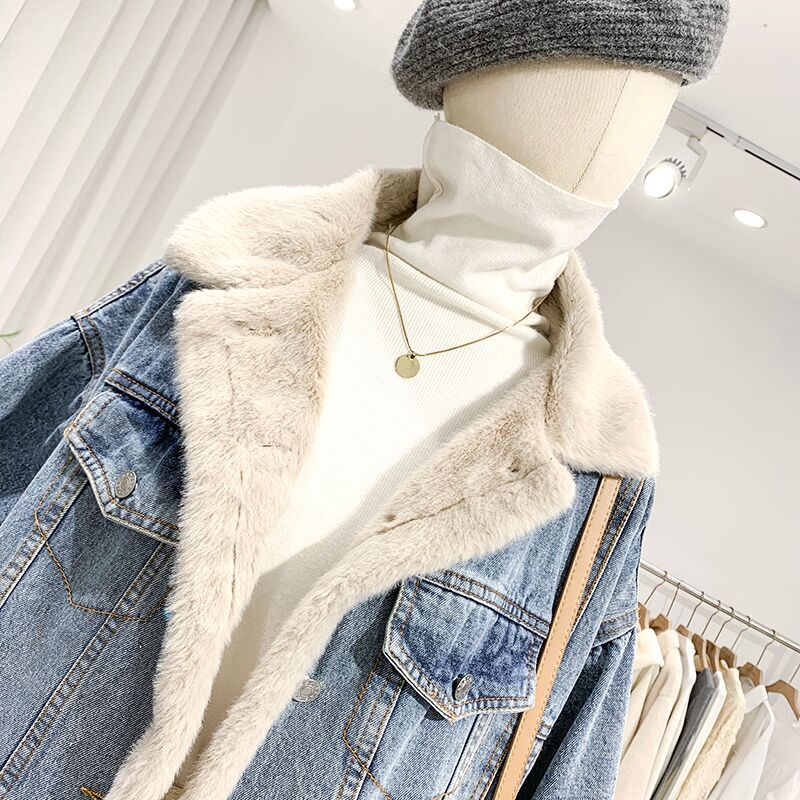 Women's Loose Fleece-lined Denim Casual Single-breasted Reversible Coats