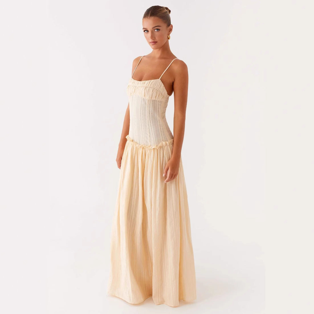 Women's Summer Pleating Ruffled Spaghetti Straps Graceful Dresses