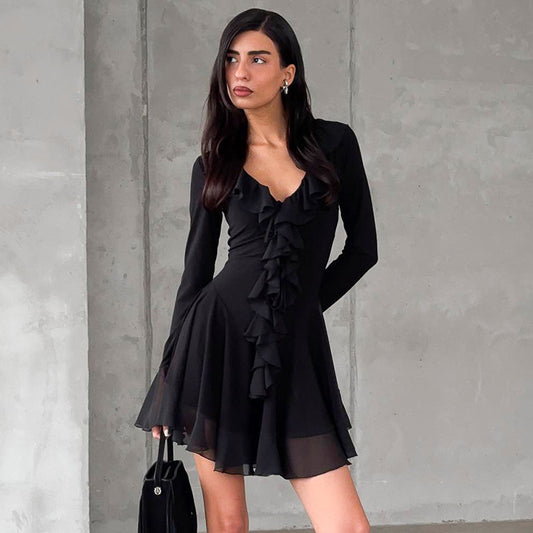 Women's Low Collar Ruffled Elegant Layered Dresses