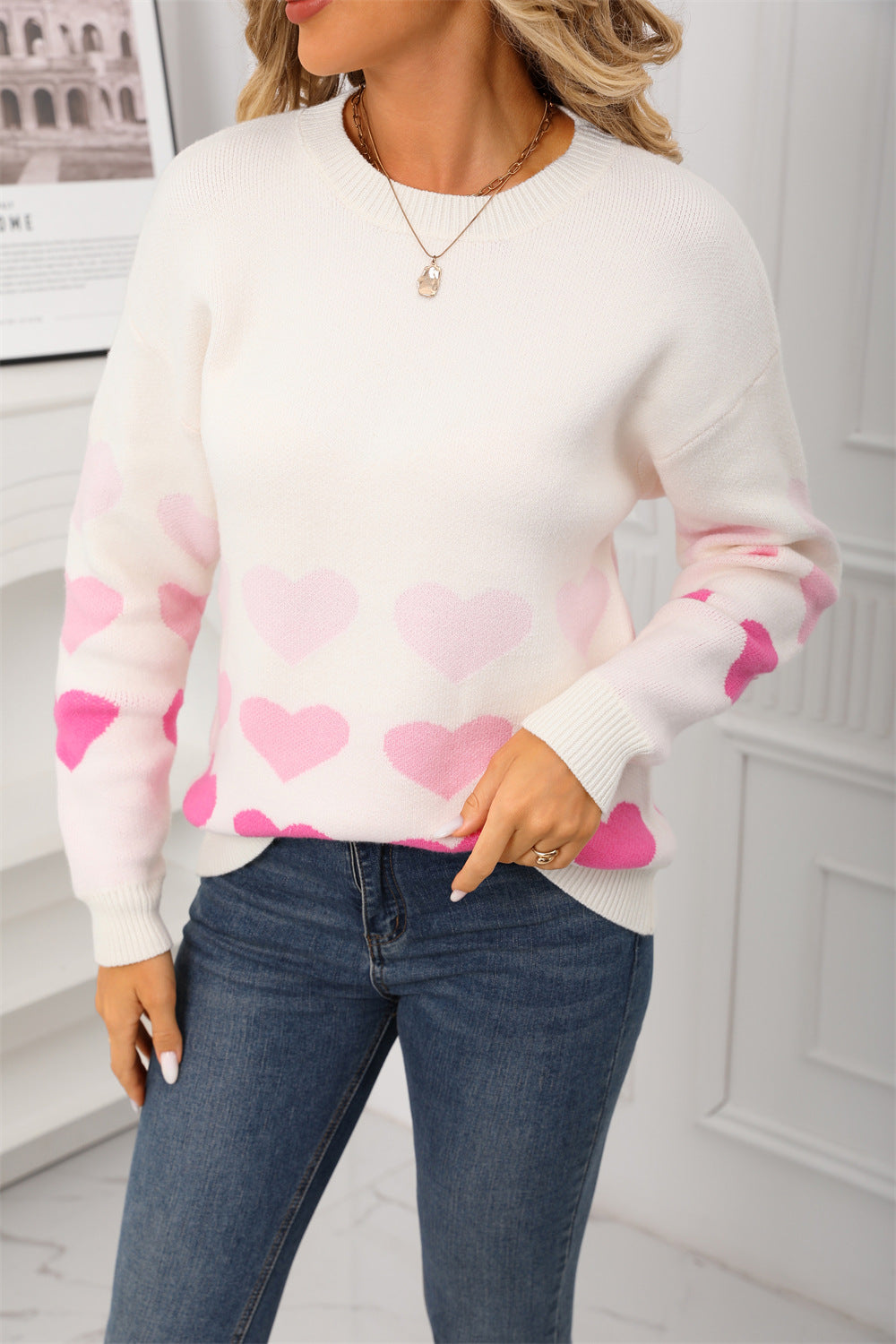 Love Large Pullover Round Neck Knitted Peach Sweater