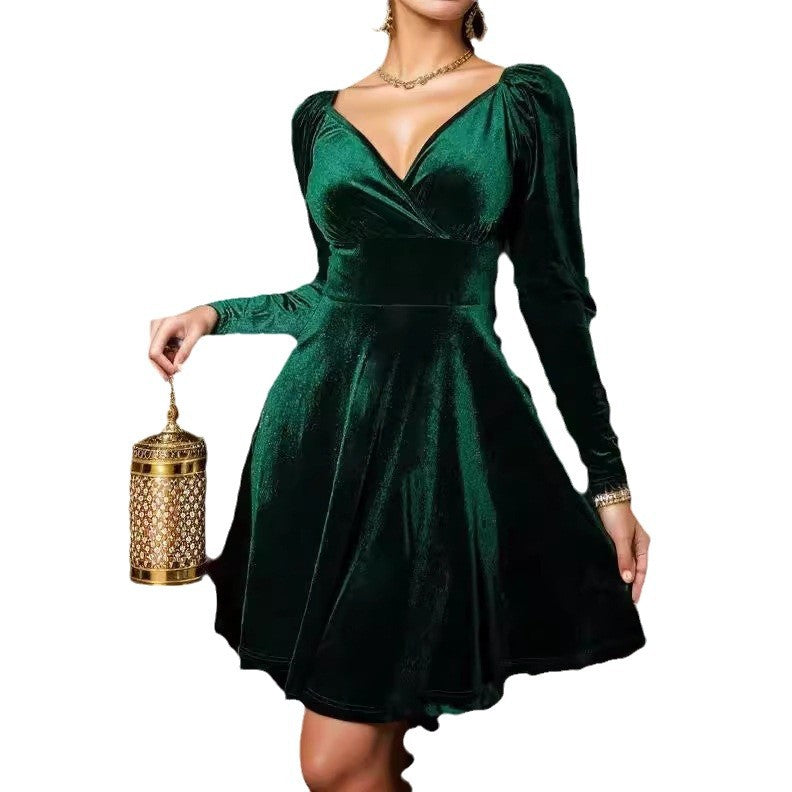 Women's Long Sleeve Veet Tuxedo Female Elegant Dress