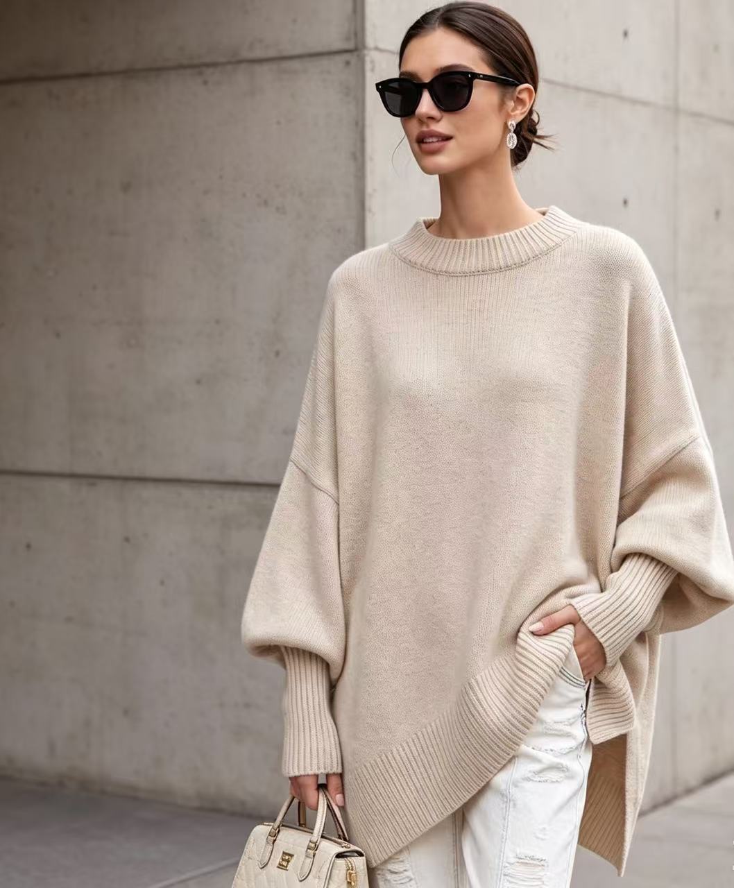 Women's Neck Pullover Loose Lazy Style Solid Women's Sweater