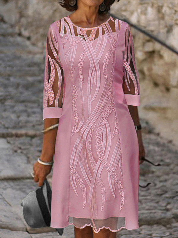 Women's Summer Fashion Round Neck Lace Stitching Half Dress