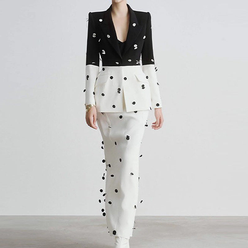 Two-piece Fashionable Sequins Color Matching Fishtail Fashion Casual Suit