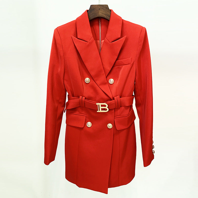 Double Breasted Metal Buckle Belt Slim Dress
