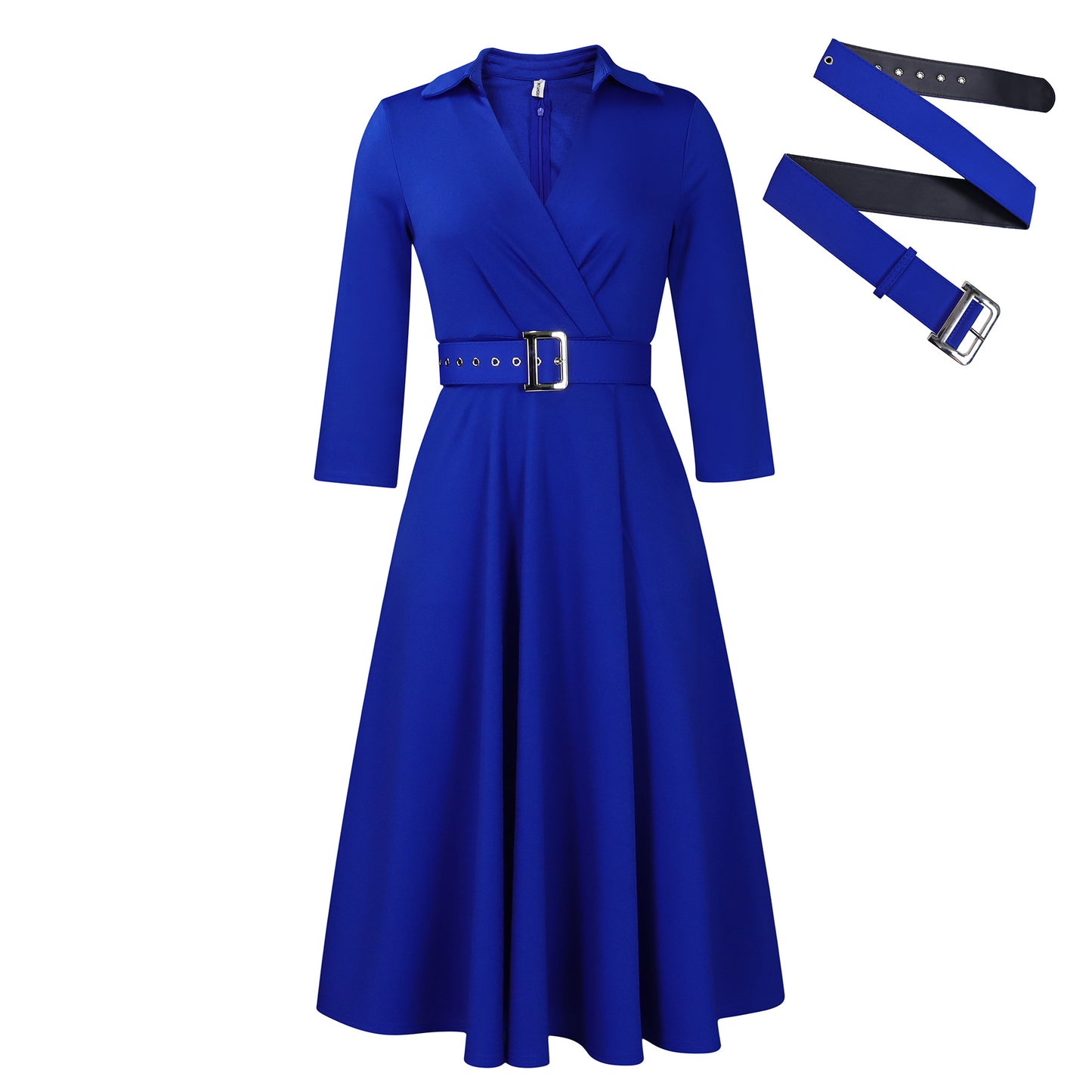 Women's Autumn Lapel Fashion Temperament Pure Color Big Dress