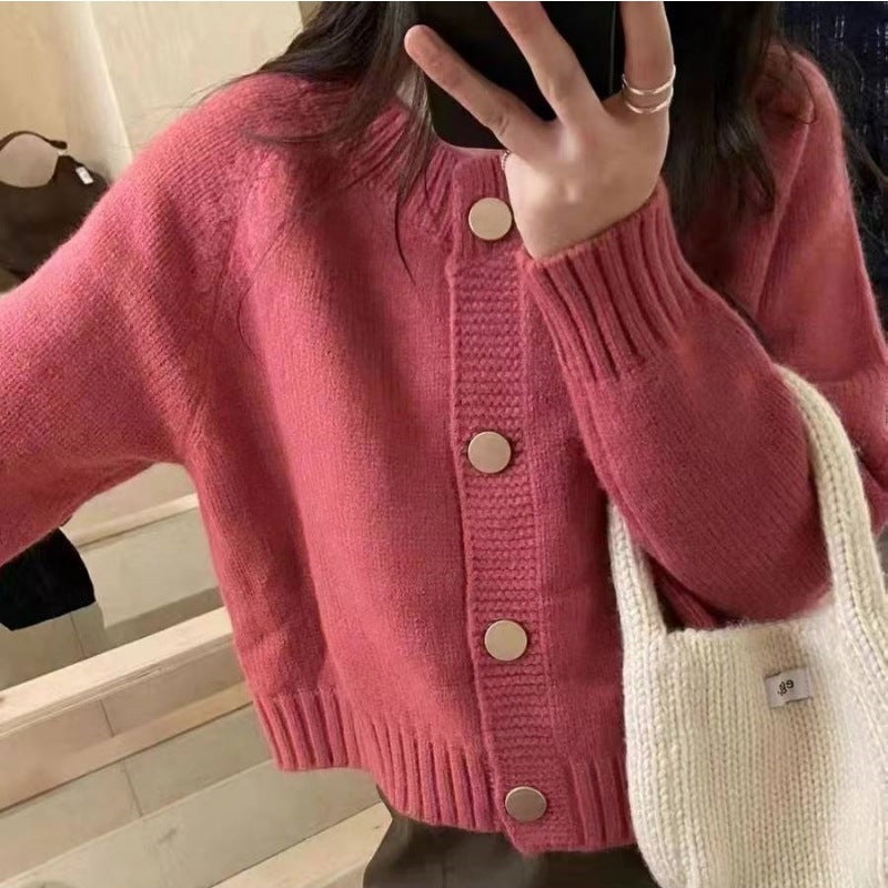 Women's Loose Slimming Soft Glutinous Knitted Single-breasted Solid Tops
