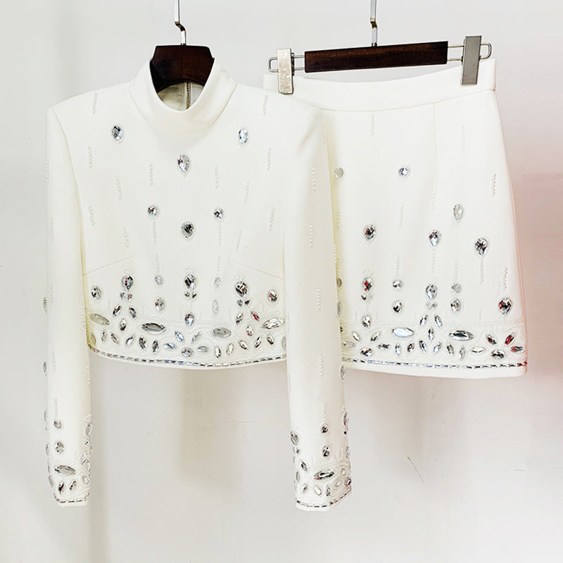 French Romantic Beads Rhinestones Mid-length Dress Suits