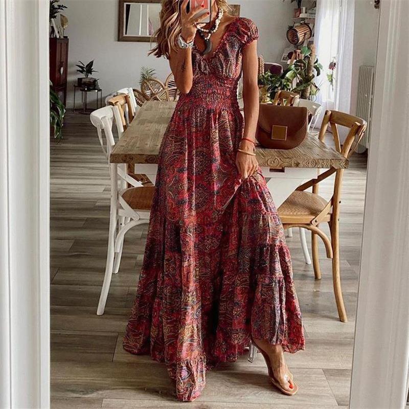 Bohemian Style Long Tight Waist Floral Dress