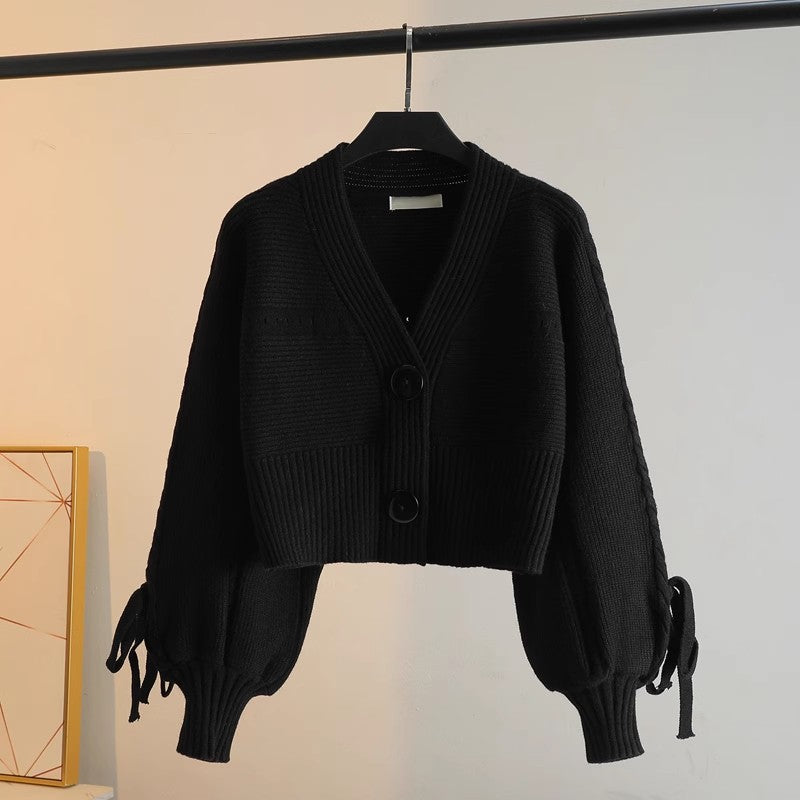 Women's Korean Style Temperament Wild Slimming Solid Color Rib Fabric Small Cardigans