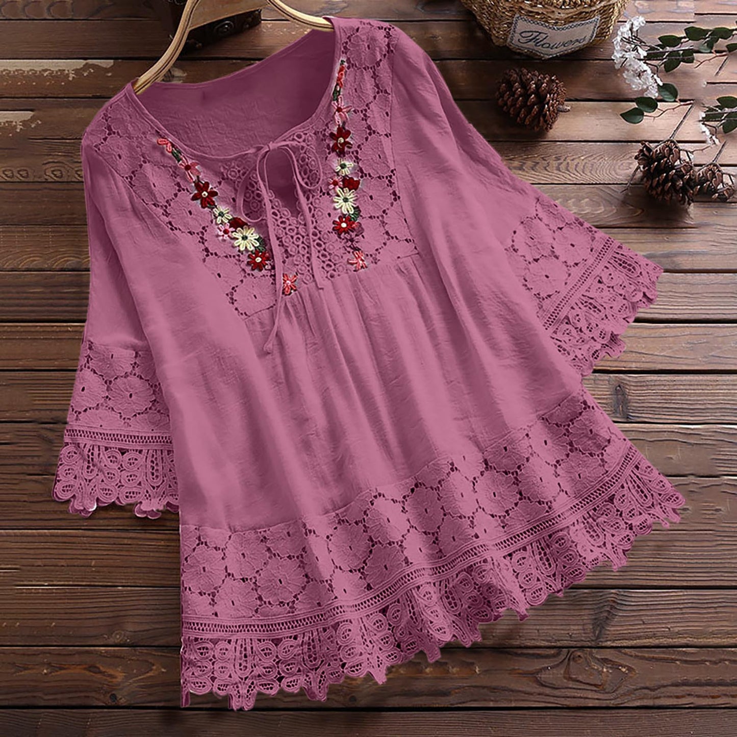 Women's Summer Cotton Linen Stitching Lace Elegant Blouses