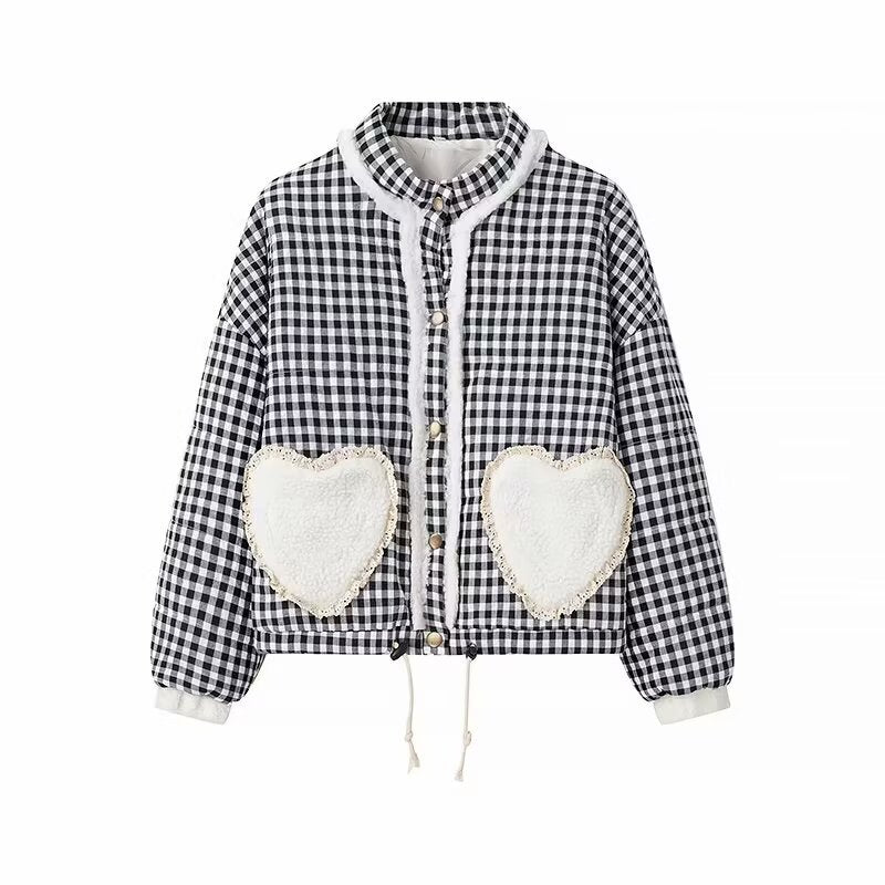 Spring Love Pocket Casual Loose Plaid Coats