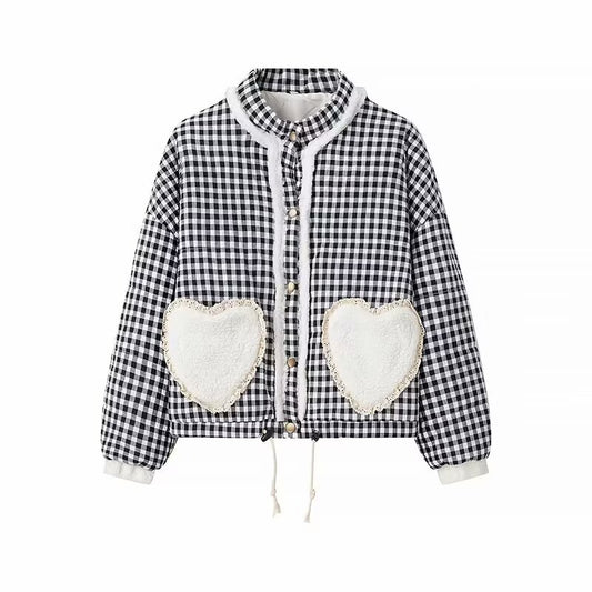 Spring Love Pocket Casual Loose Plaid Coats