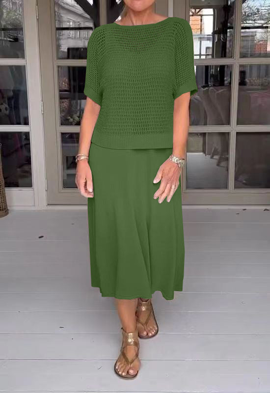 Knitted Empty Dress Solid Color Round Fashion Casual Suit