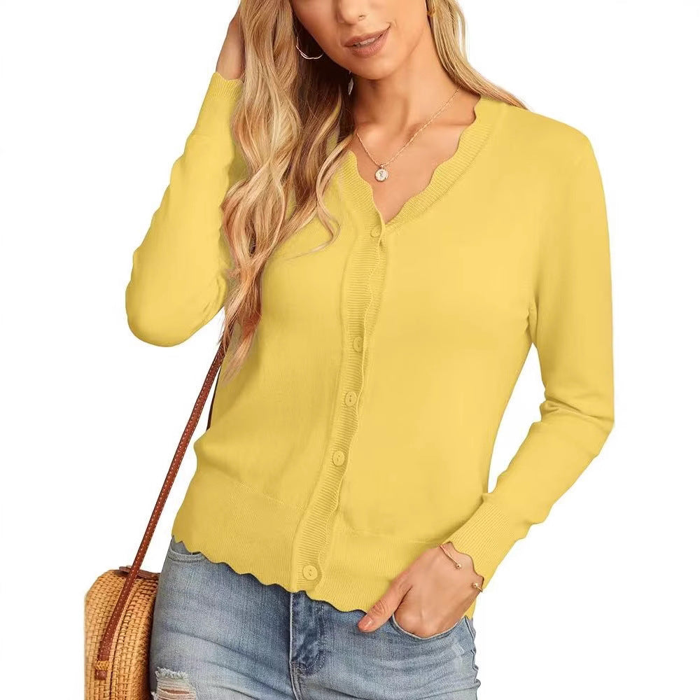 Ruffle 9-point Sleeve Thin Fashion Knitted Women's Sweater