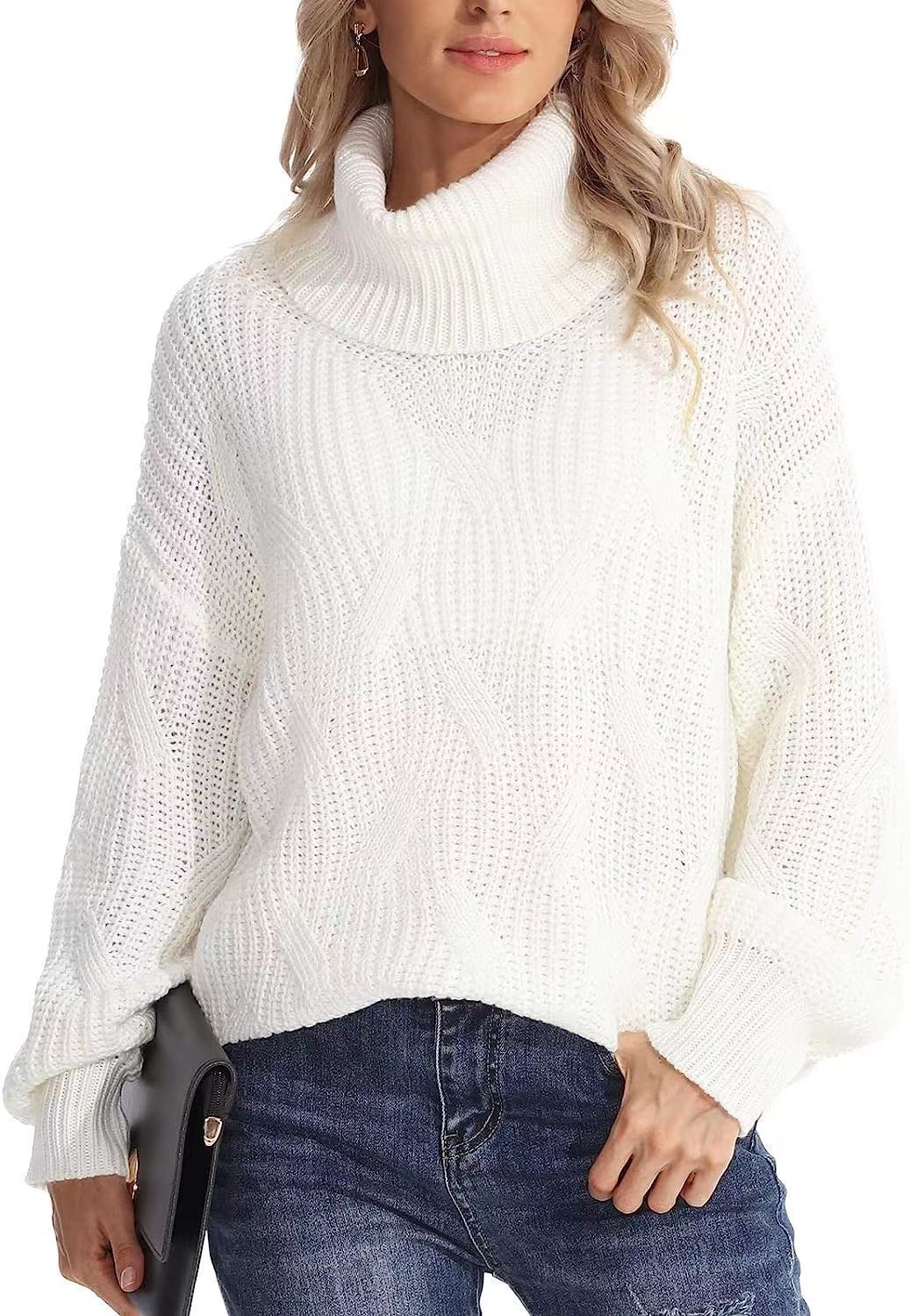 Women's Turtleneck Twisted Knitted Pullover Long Sleeve Sweaters