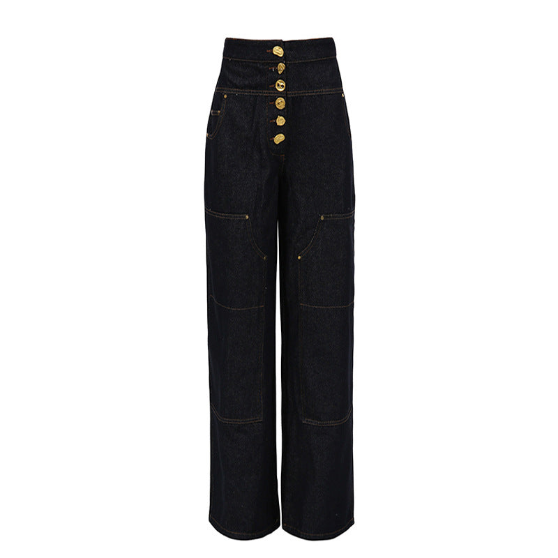 Design Trousers Autumn High Waist Rivet Jeans