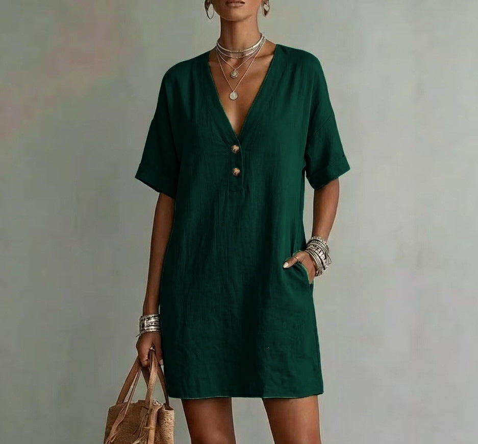Women's Summer Casual Comfortable Button Pocket For Dress