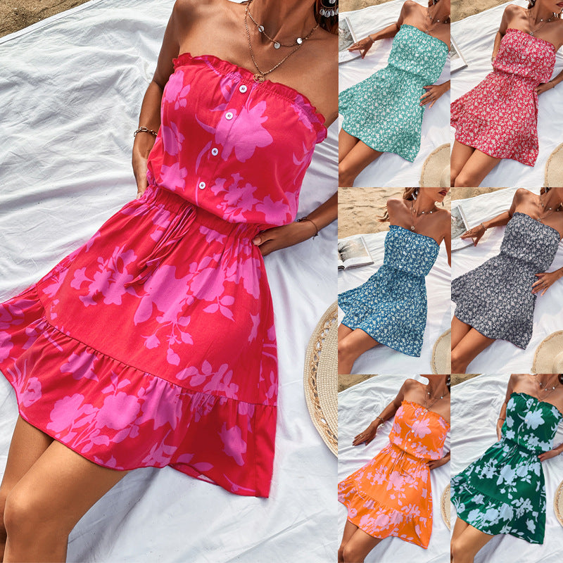 Graceful Popular Summer Sexy Tube Floral Dress