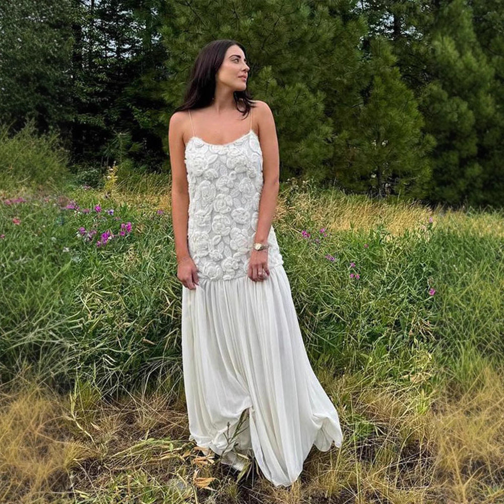 Sexy Sleeveless Flower Decorative Suspender Dress Dresses