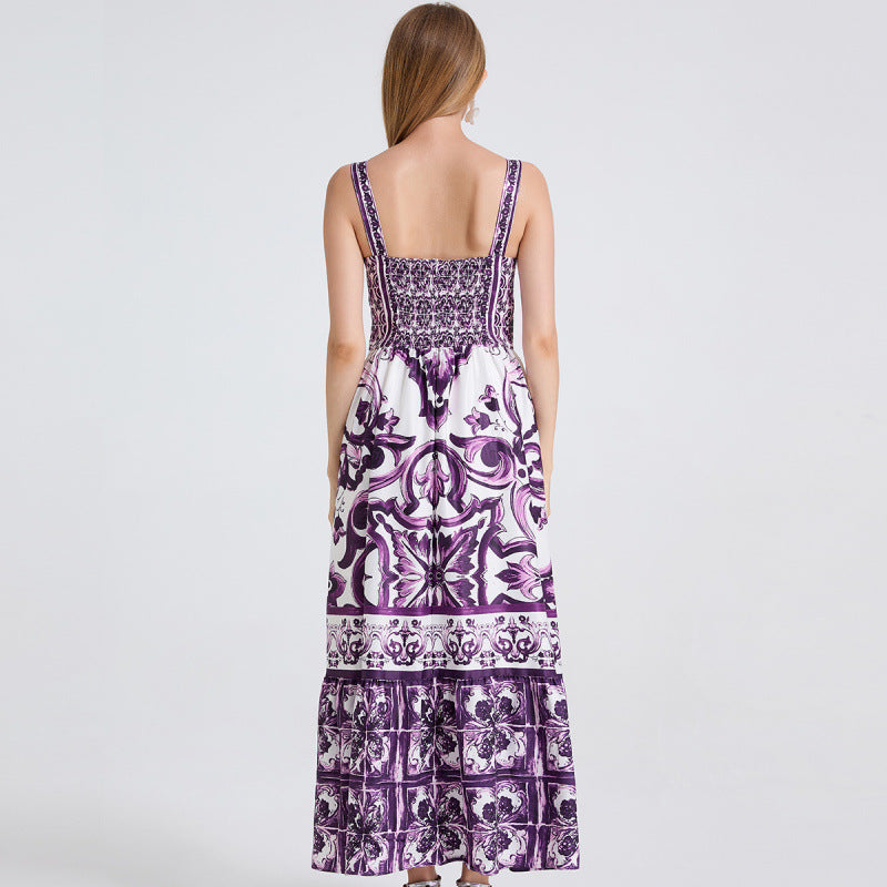 Positioning Printing Suspender Chest Pad Large Hem Long Dresses