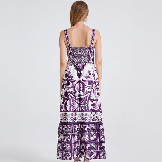 Positioning Printing Suspender Chest Pad Large Hem Long Dresses