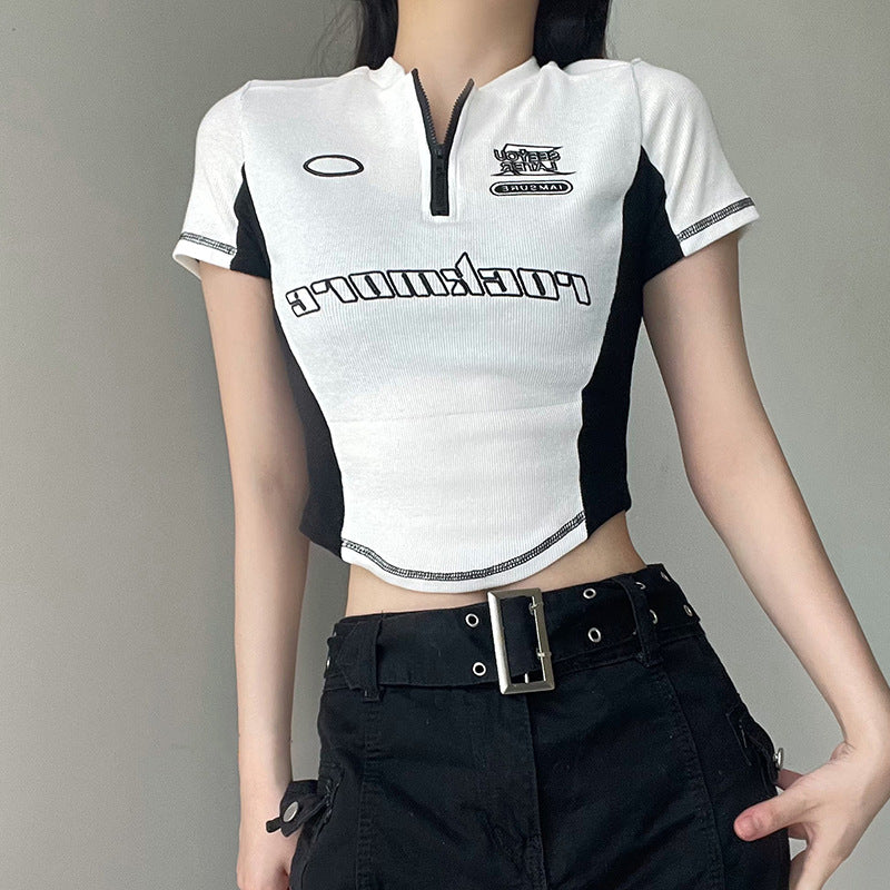 Women's Raglan Sleeve Printed T-shirt Crop Bottoming Round Blouses