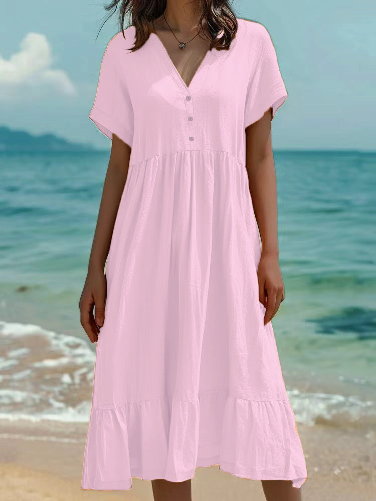 Women's Solid Color Sleeve Fashion Pleating Dress