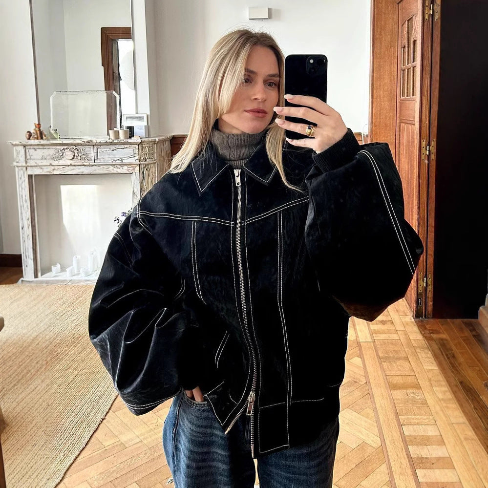 Women's Fashion Loose-fitting Long Sleeves Retro American Jackets