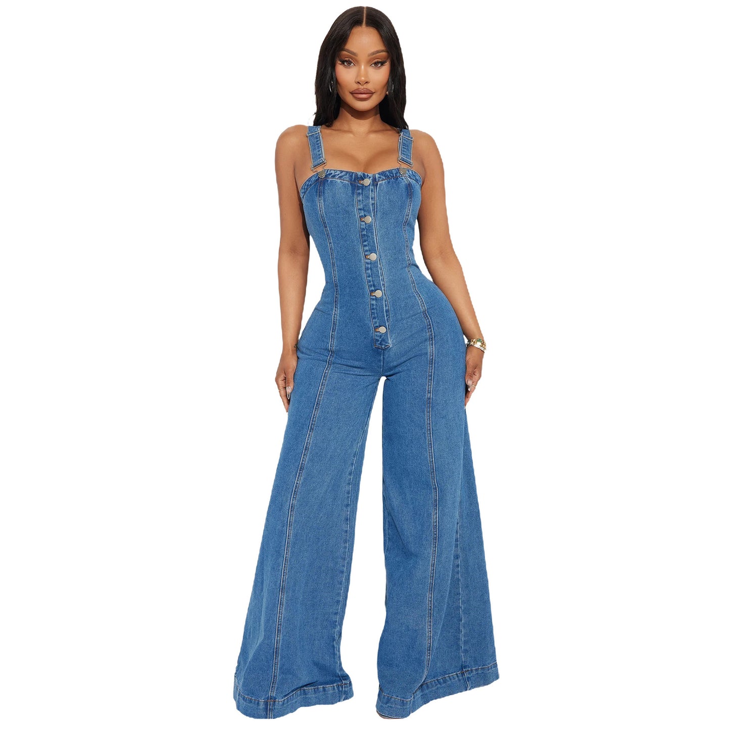 Women's Fashion Casual Sexy Suspender Denim Wide Jumpsuits