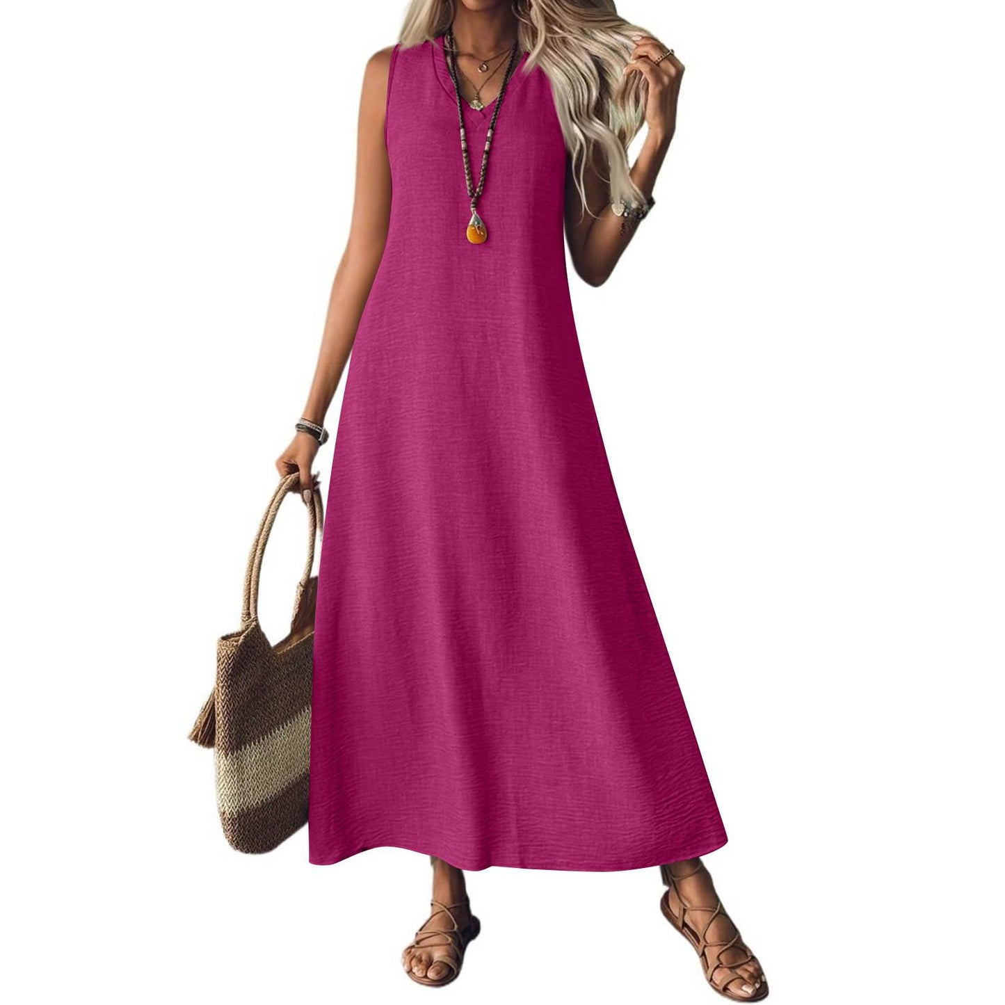 Women's Summer Sleeveless Back Zipper One-piece Elegant Dress
