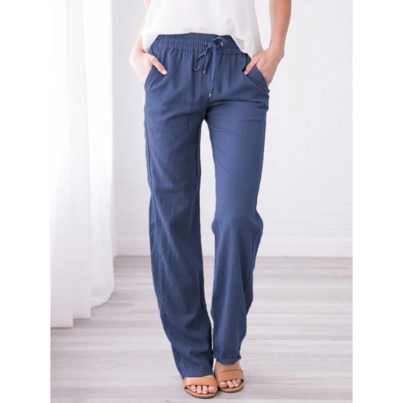 Women's Solid Color Cotton Linen Drawstring Loose Pants