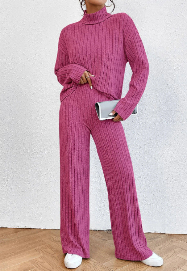 Women's Turtleneck Knitted Loose Trousers Two-piece Set Sweaters