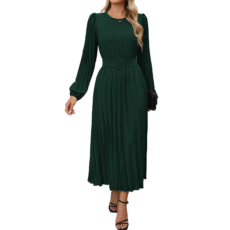 Workplace Elegant Retro Long Sleeve Solid Color Dresses