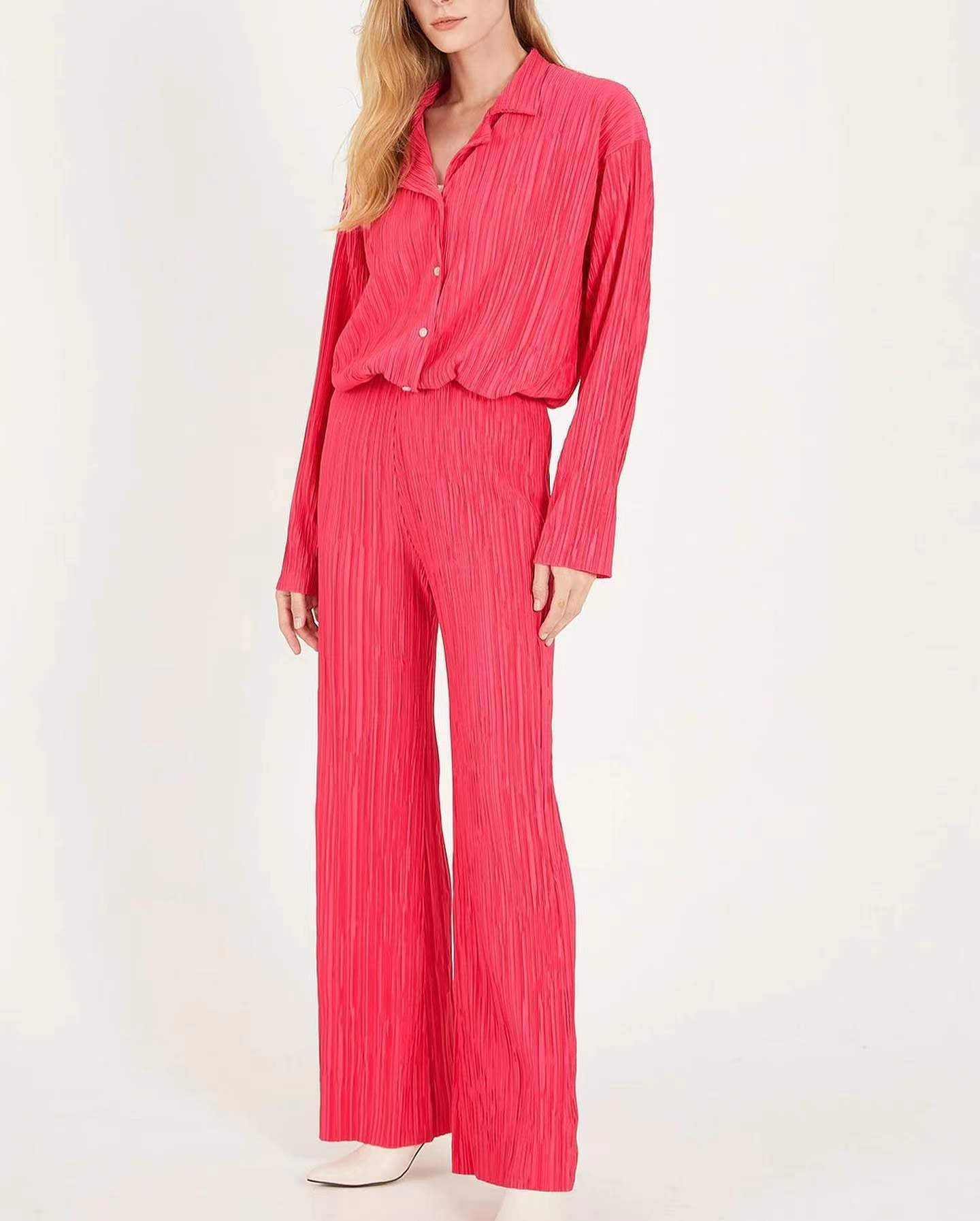 Solid Color Texture Loose Slimming Pleated Pants