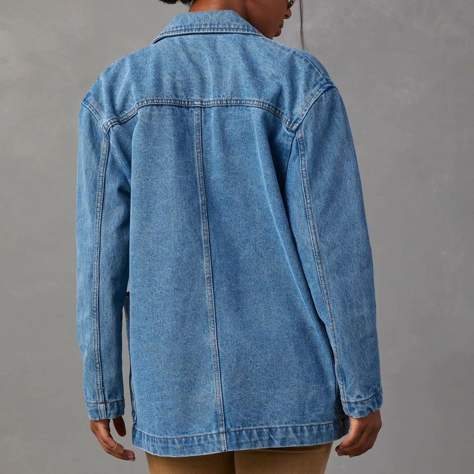Women's Fashion Leisure Washed-out Blue Denim Suits