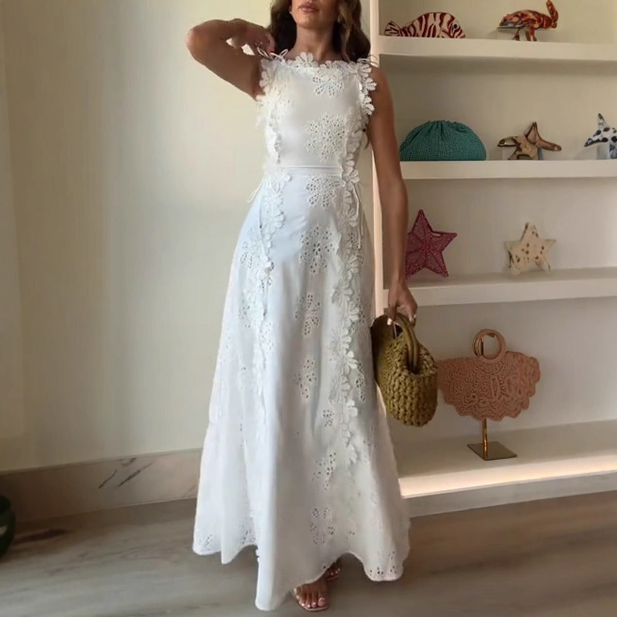 Women's Fashion Lace Embroidered Holiday Slim Fit Dresses