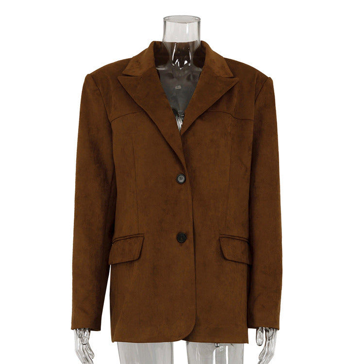 Women's Autumn Vintage Brown Suede Versatile Casual Blazers