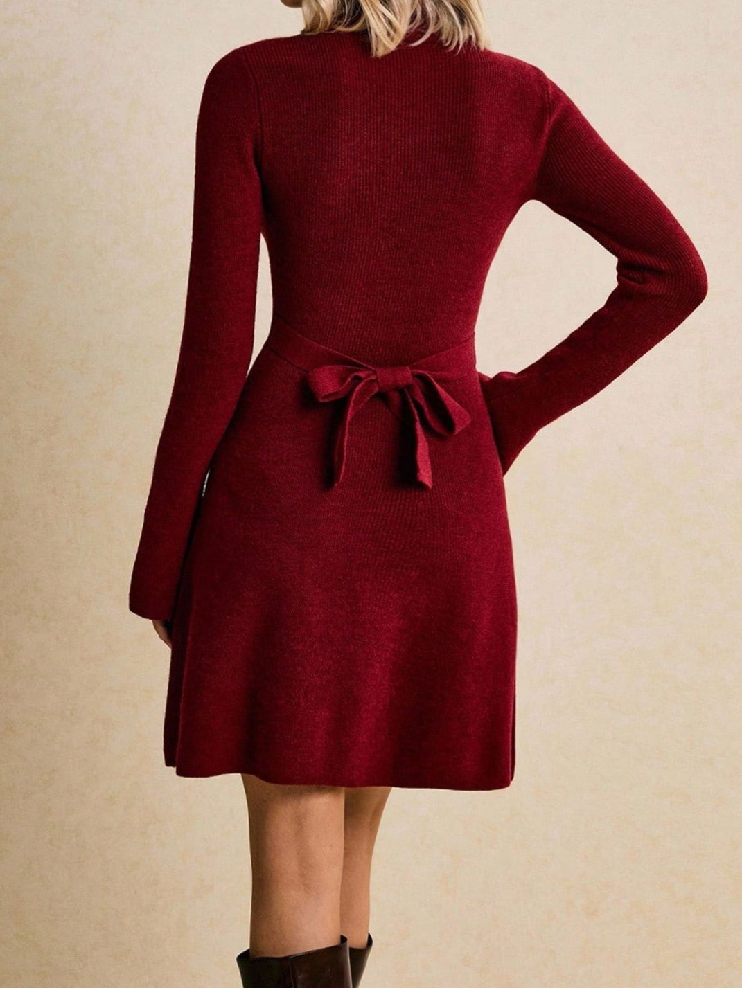 Adult Lady Like Woman Style Wine Red Simple Dress