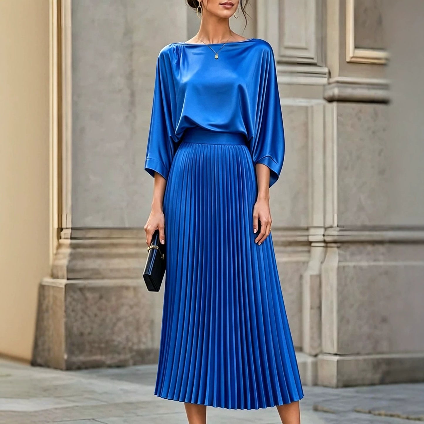 Elegant Women's Satin Pleated Invisible Zipper Dress