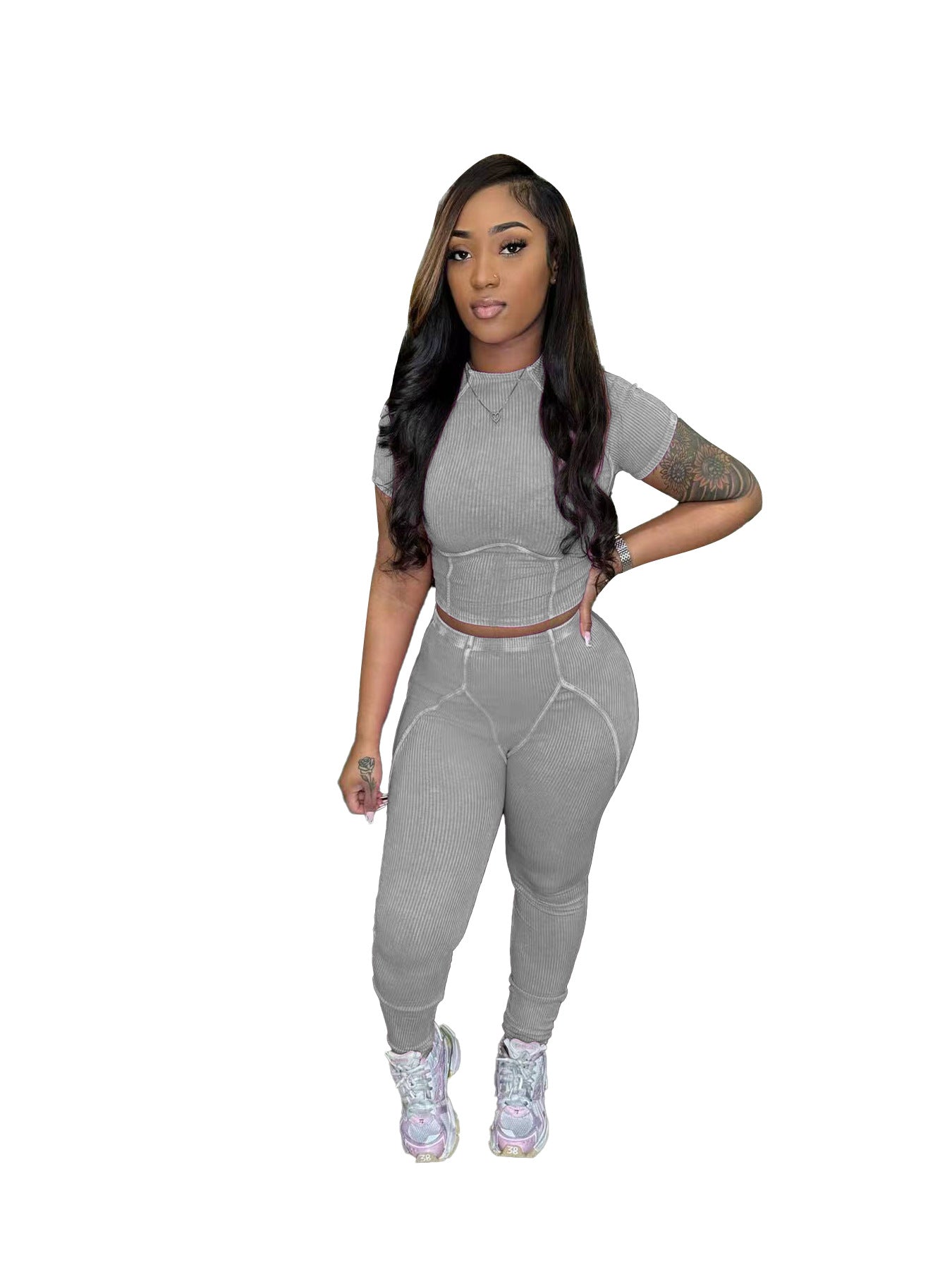 Women's Washed Old Thread Sleeve Trousers Suits