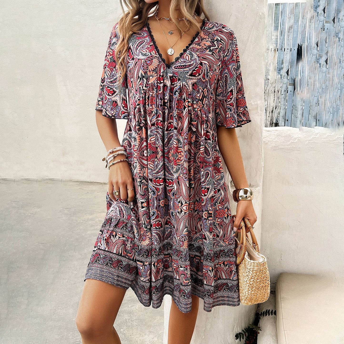 Women's Holiday Casual Contrast Color Printed Dress Dresses