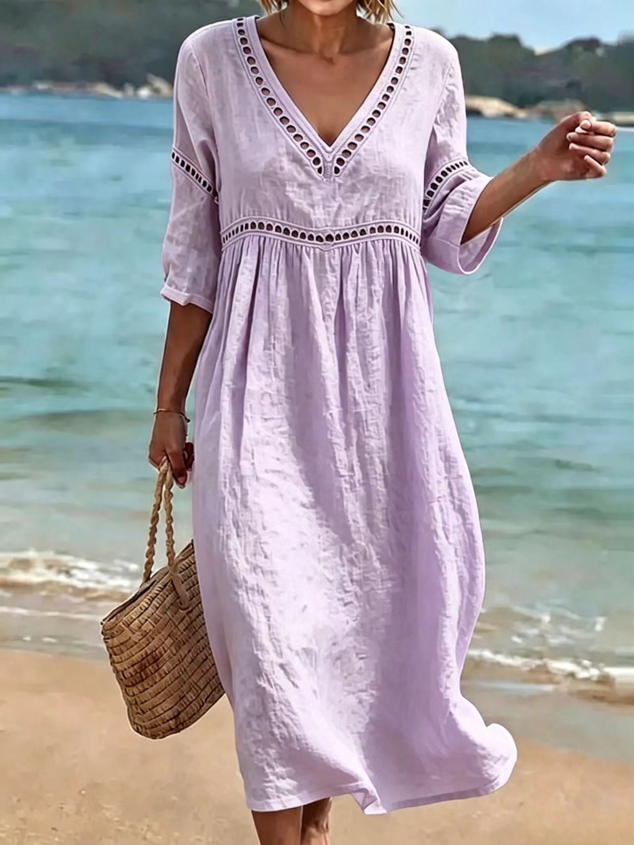 Women's Elegant Casual Solid Color Half Sleeves Dress