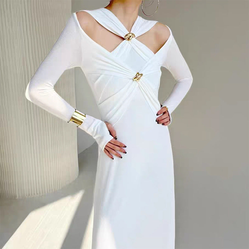 Women's Like Woman Style Design Twist Metal Contrast Colors Dresses